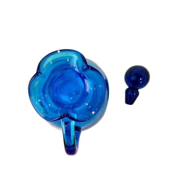 Mid Century Bischoff Pinched Decanter Blue W/stopper 8.75" Tall - Picture 7 of 10